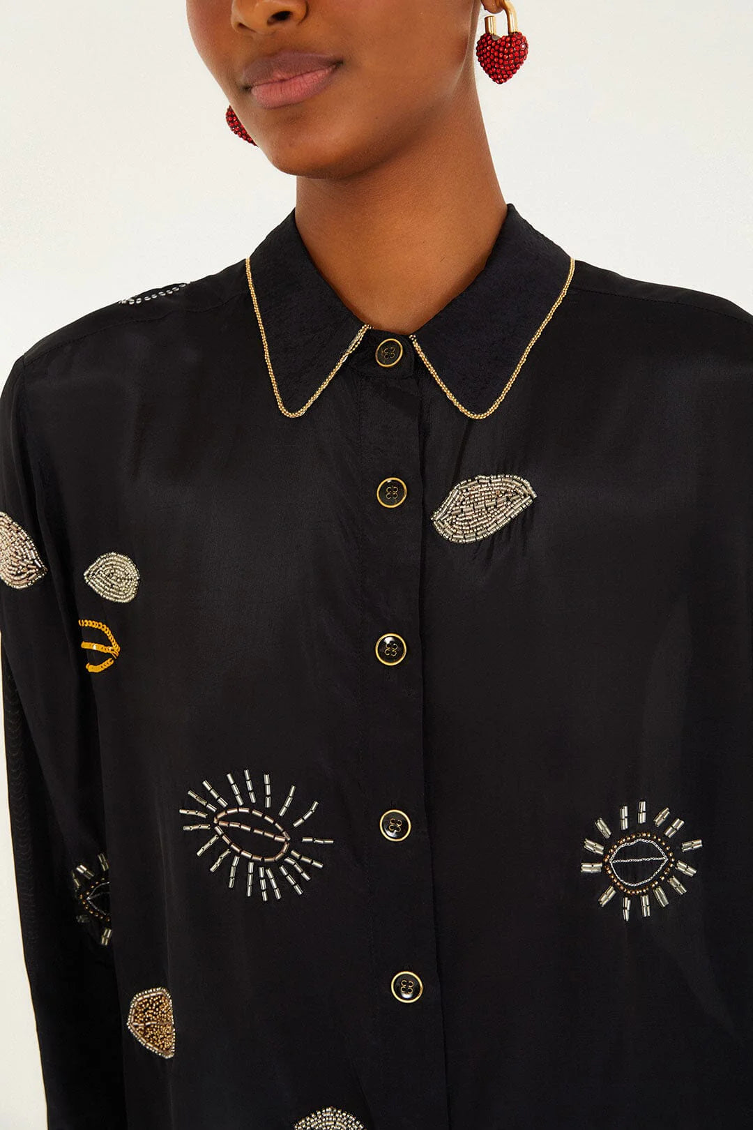 Beaded Kiss Black Shirt