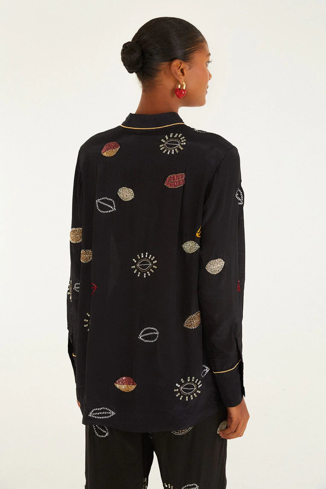 Beaded Kiss Black Shirt