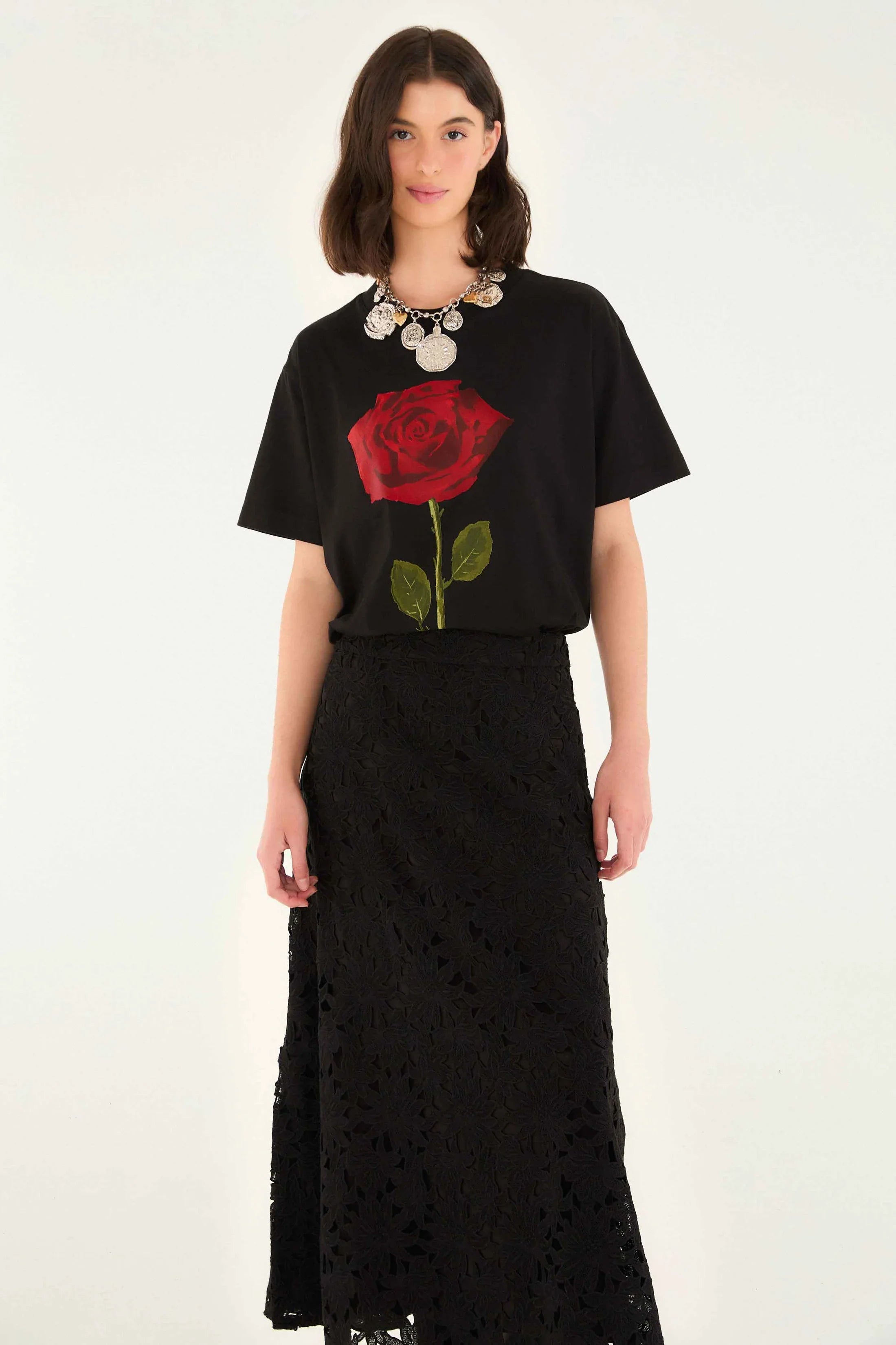 Black Lace Midi Skirt