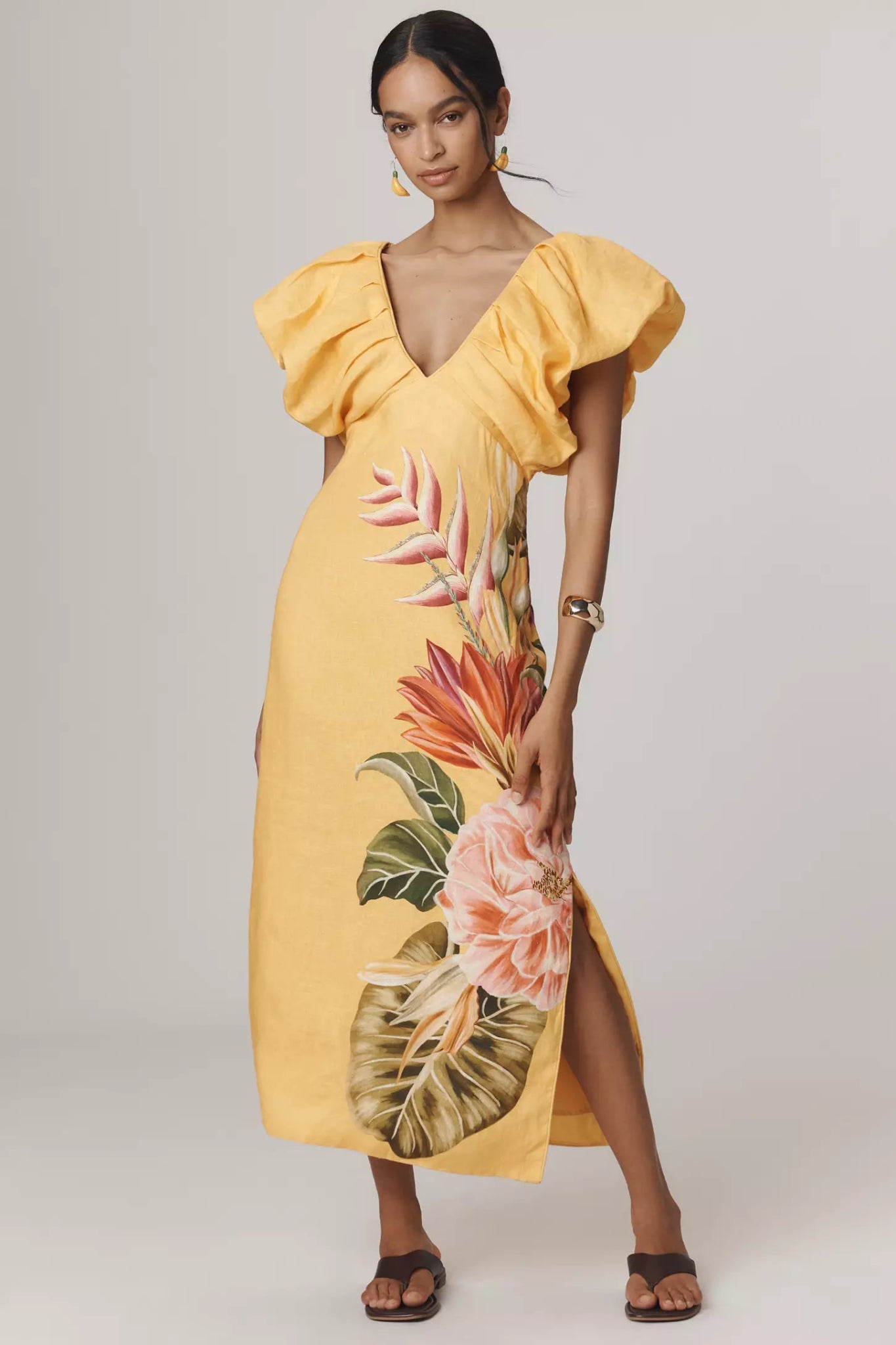 Farm Rio - Рокли - Flowers Linen Midi Dress - Love|Labels