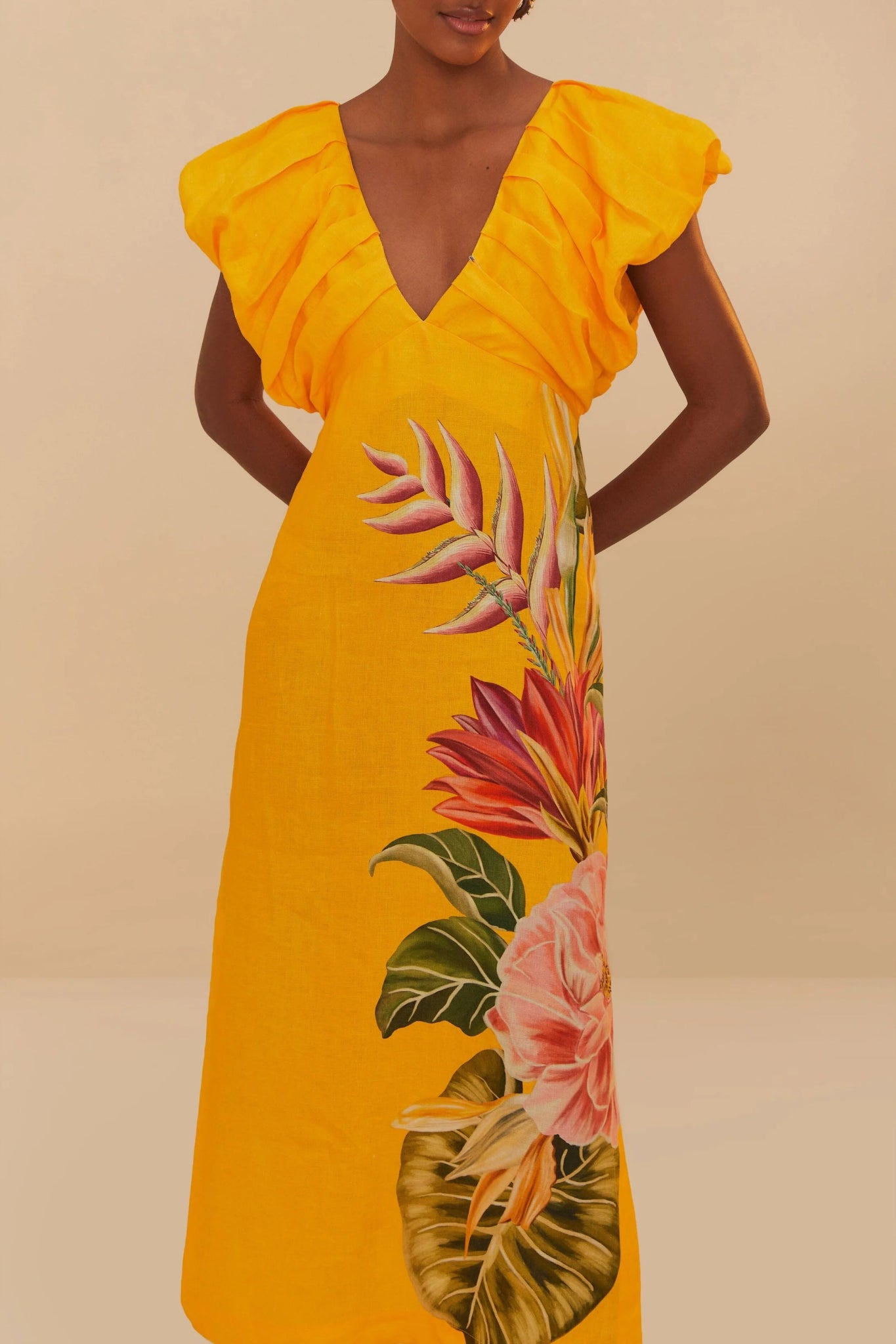 Farm Rio - Рокли - Flowers Linen Midi Dress - Love|Labels