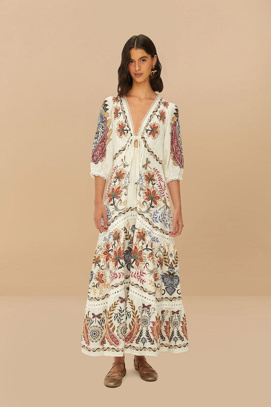 Farm Rio - Рокли - Off - White Boho Maxi Dress - Love|Labels