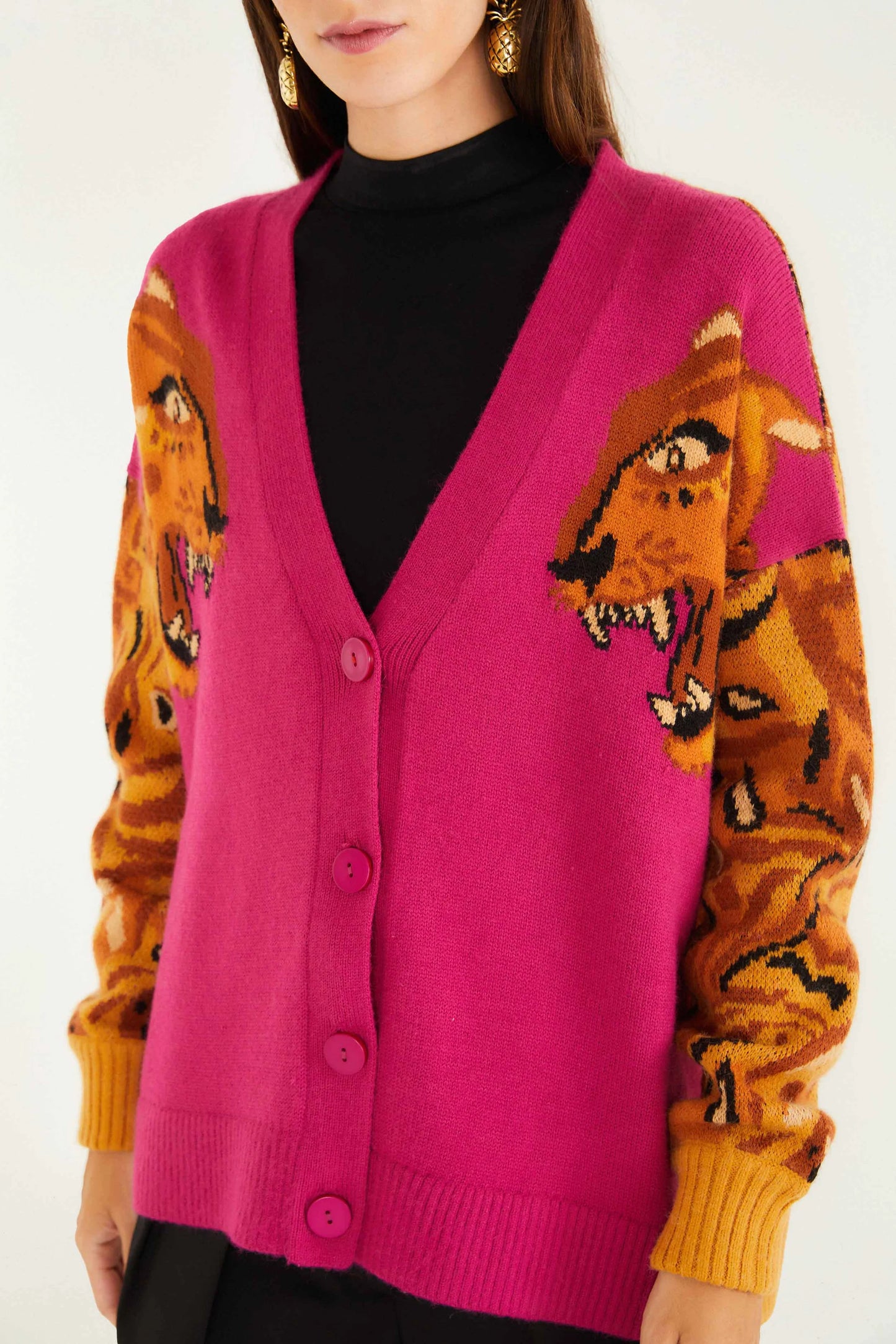 Tiger Pink Knit Cardigan