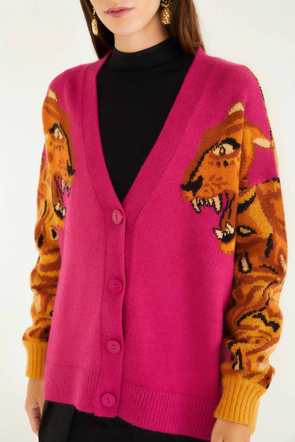 Tiger Pink Knit Cardigan