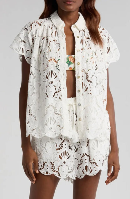 Farm Rio - Ризи - White Seashell Eyelet Shirt - Love|Labels