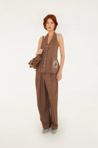 Brown Wide Leg Trousers With Patch