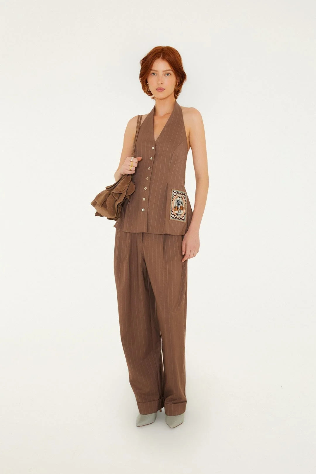Brown Wide Leg Trousers With Patch