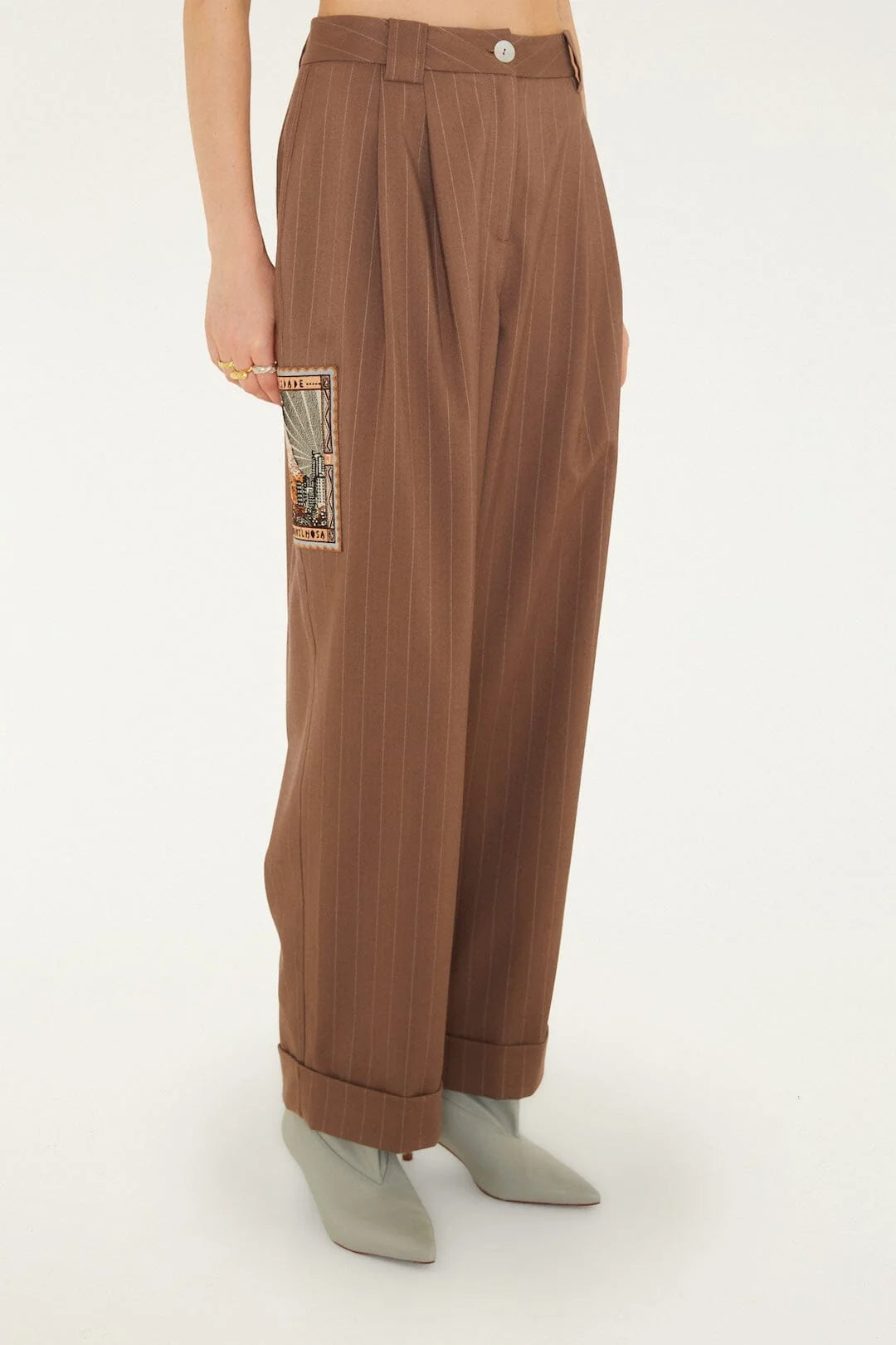 Brown Wide Leg Trousers With Patch