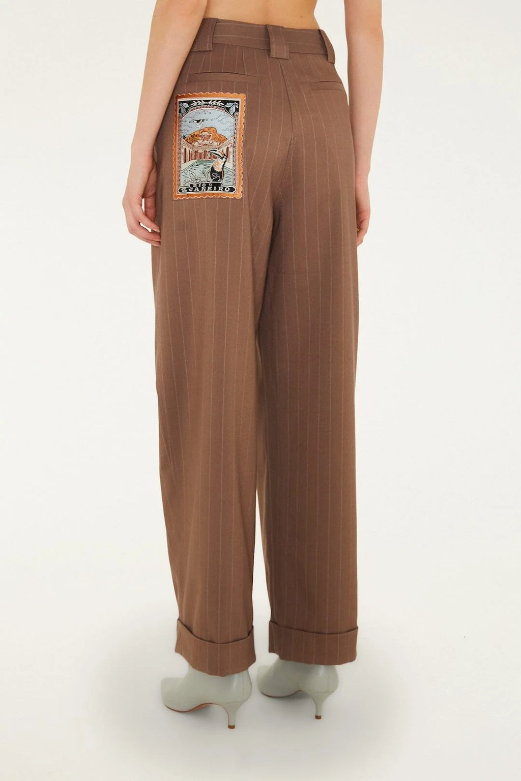 Brown Wide Leg Trousers With Patch