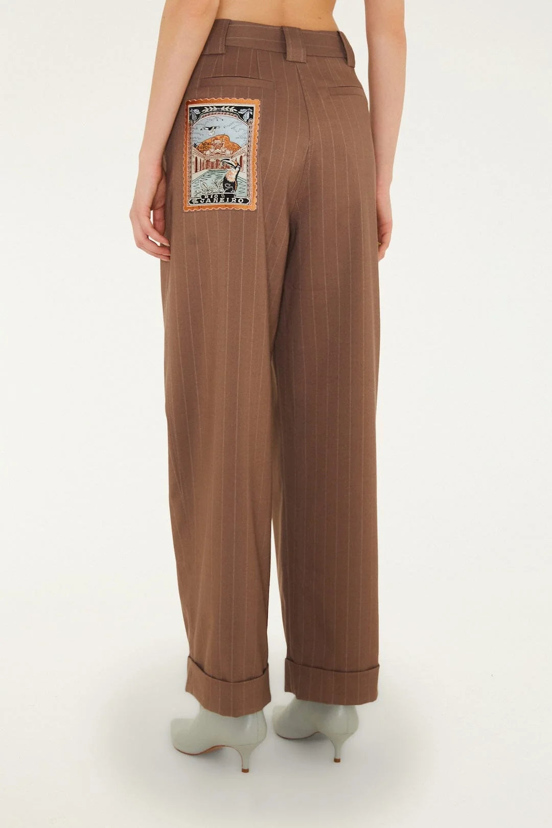 Brown Wide Leg Trousers With Patch