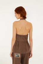 Brown Halter Vest With Patch