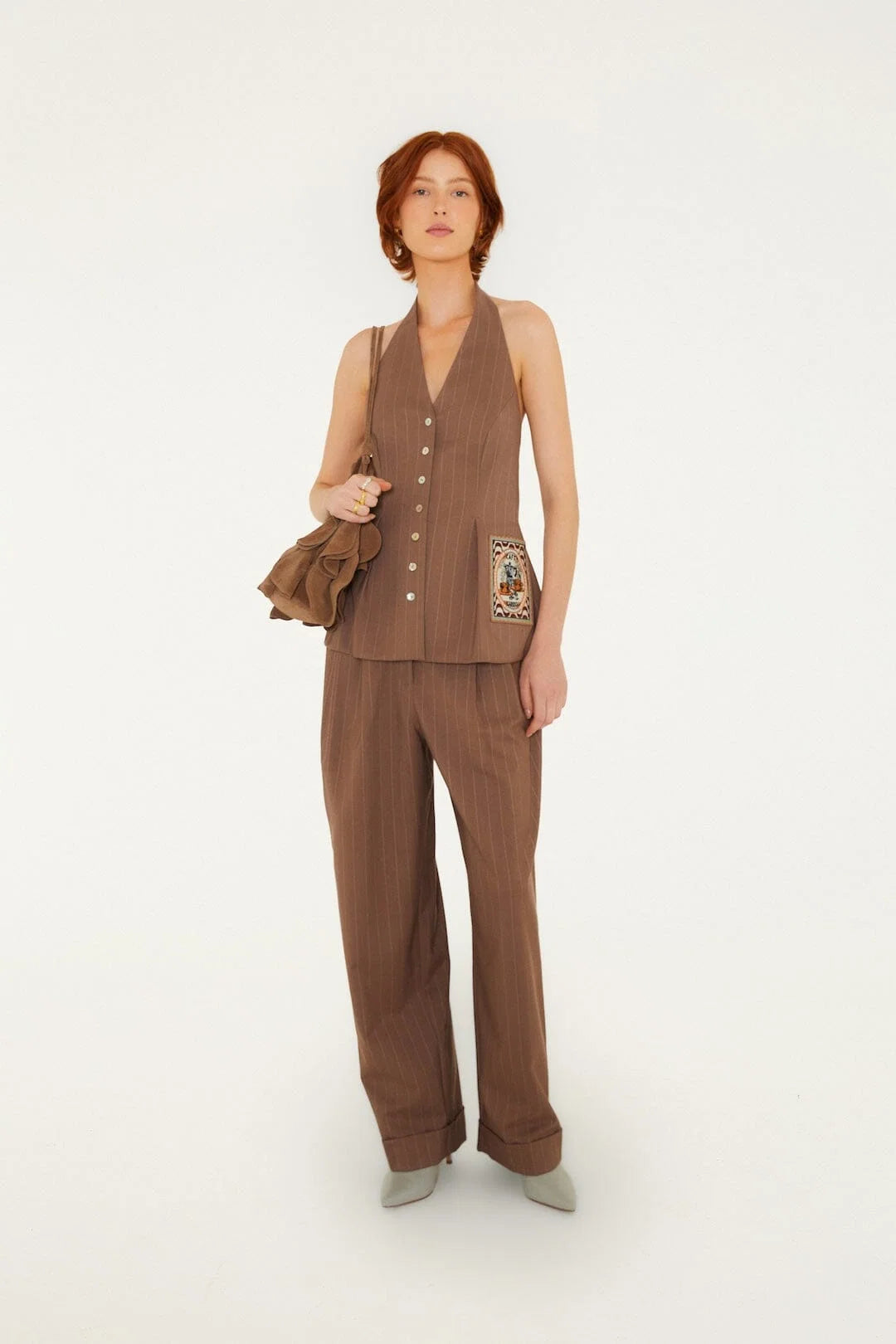 Brown Halter Vest With Patch