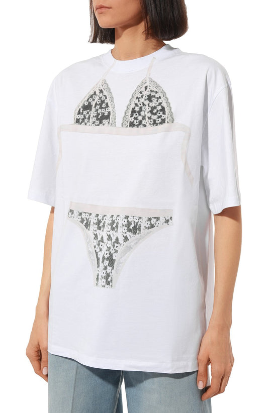 White Lingerie Printed T-Shirt