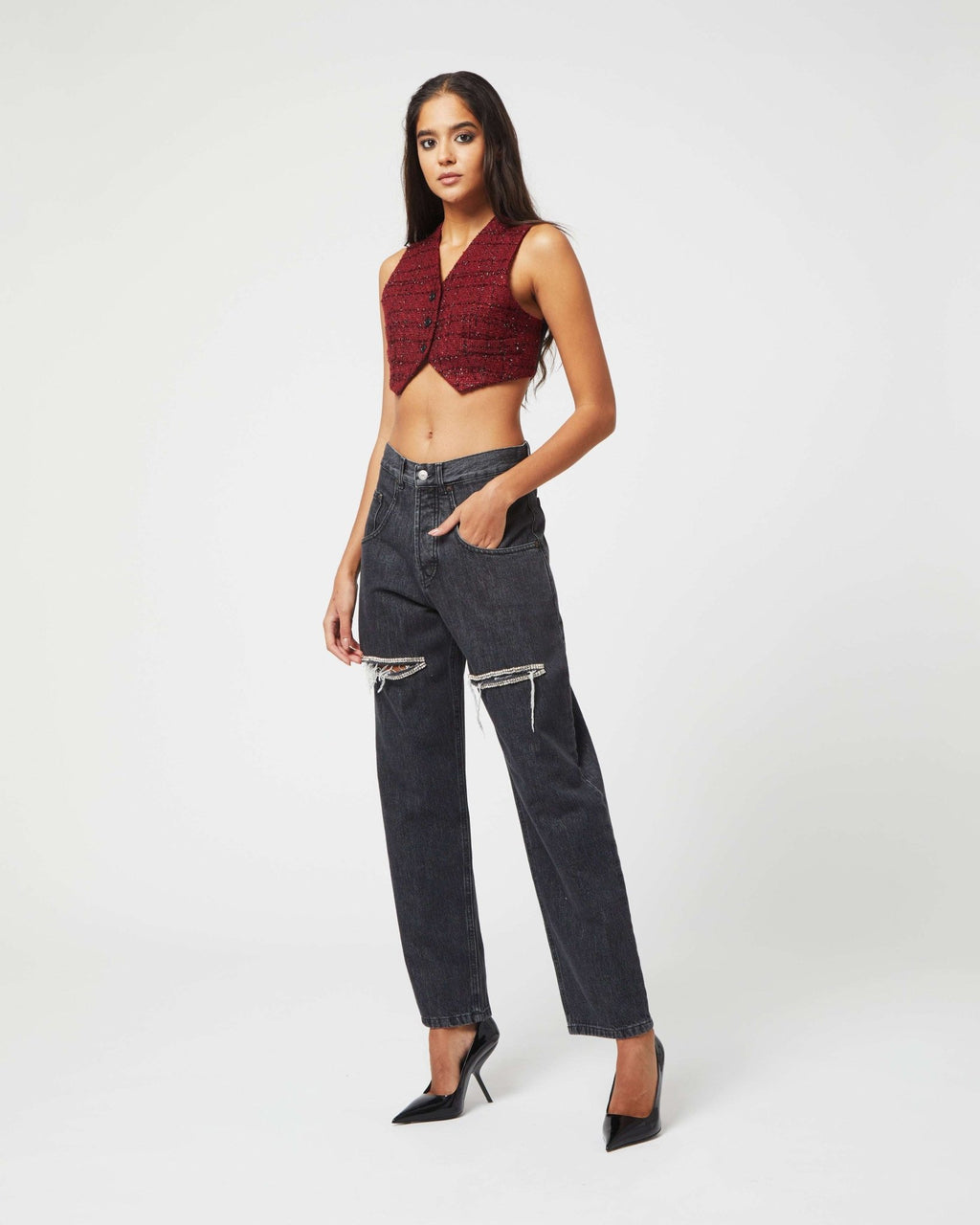 FORTE DEI MARMI COUTURE - Панталони - Black Cut Out Crystals Jeans - Love|Labels