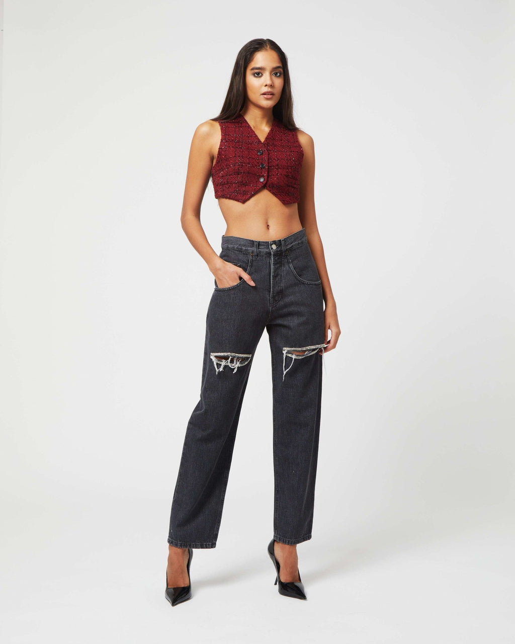 FORTE DEI MARMI COUTURE - Панталони - Black Cut Out Crystals Jeans - Love|Labels