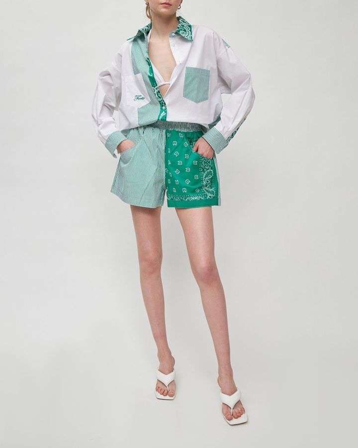 FORTE DEI MARMI COUTURE - Шорти - Green Bicolor Bandana Shorts - Love|Labels