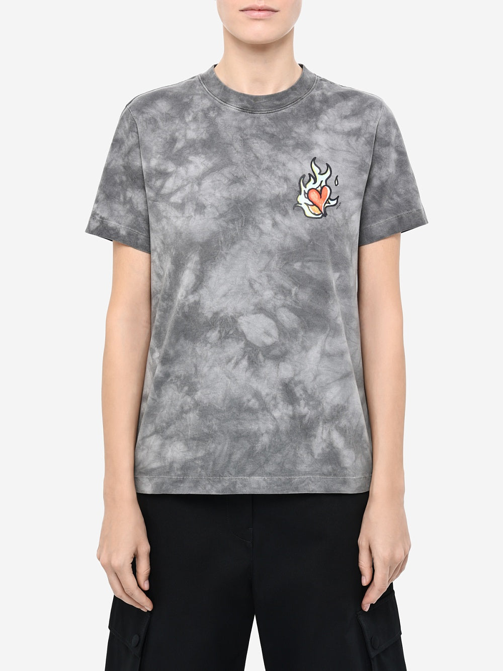 Grey Tie-Dye Heart Print T-Shirt