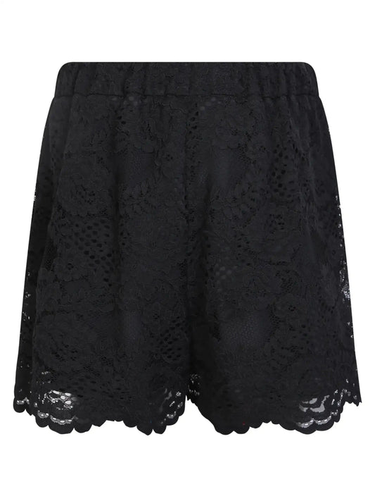 Logo-Patch Scalloped Lace Shorts