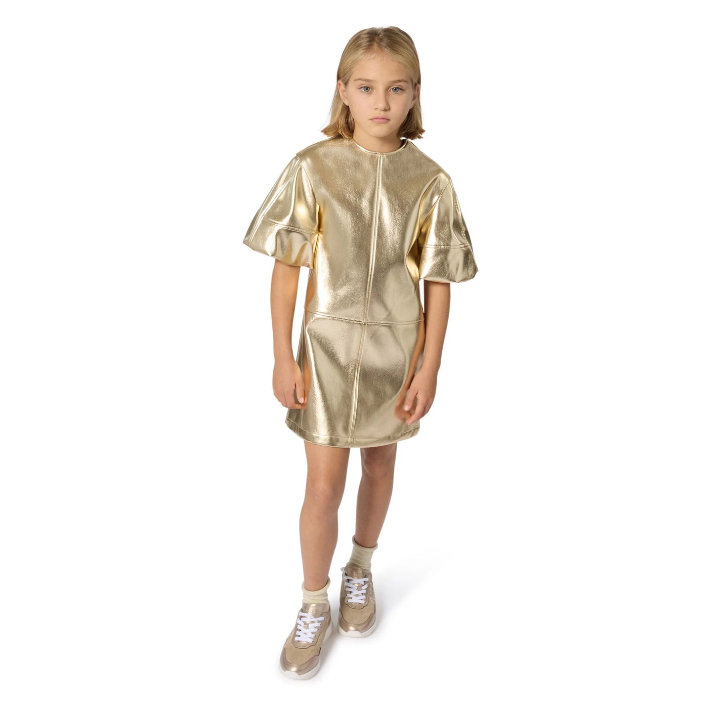 Gold Dress With Puff Sleeves
