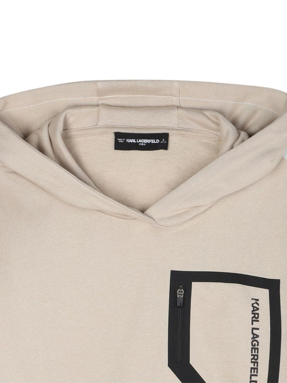 Beige Black Logo Hoodie