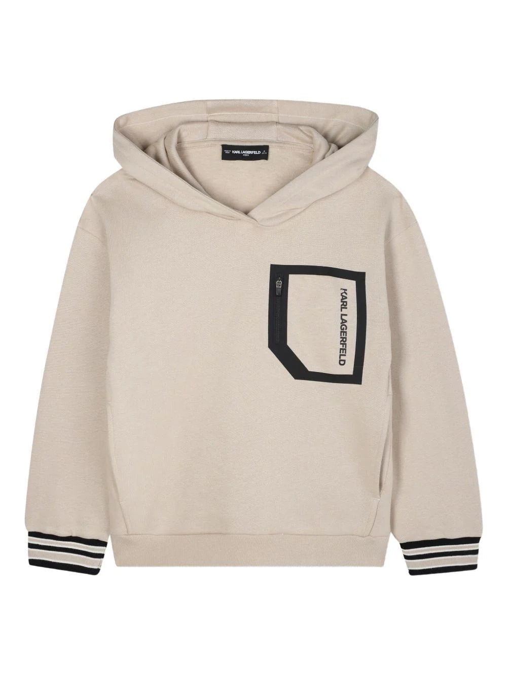 Beige Black Logo Hoodie