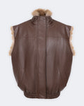 Brown Reversible Faux Leather Fur-Trim Vest