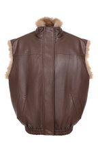 Brown Reversible Faux Leather Fur-Trim Vest