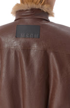 Brown Reversible Faux Leather Fur-Trim Vest