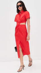 Red Cotton Midi Dress