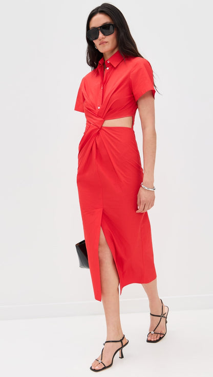 Red Cotton Midi Dress