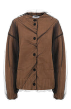 Beige Wool Blend Cardigan With Tulle Layer