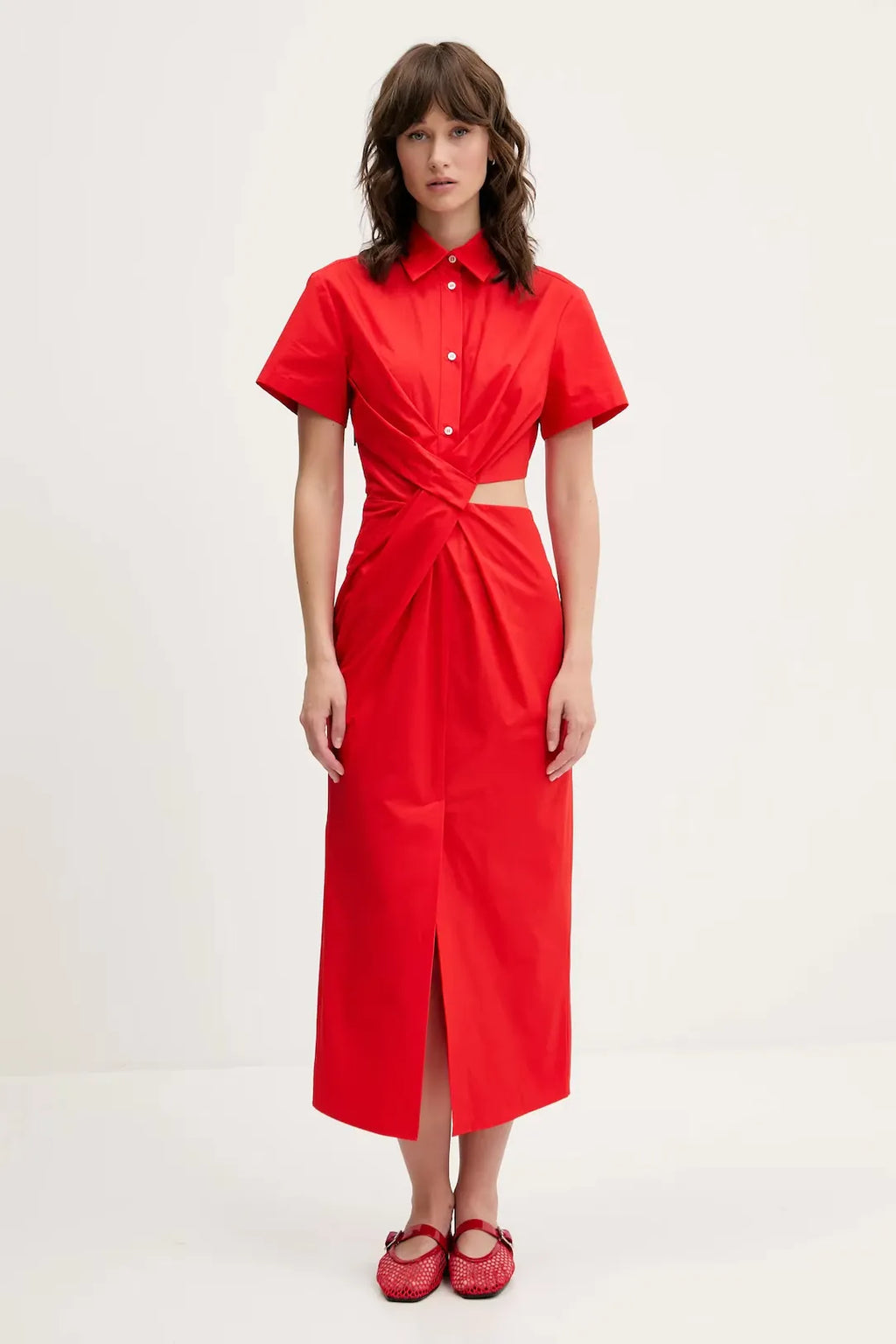 Red Cotton Midi Dress