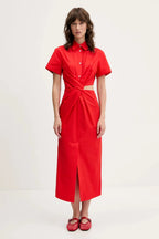 Red Cotton Midi Dress