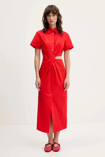 Red Cotton Midi Dress