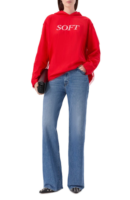 Red Hooded Sweatshirt In Tulle And Cotton