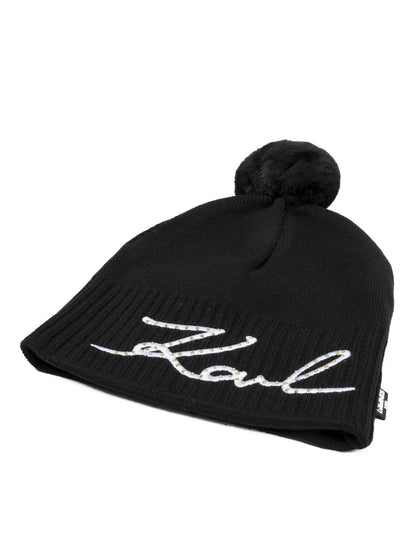 Karl Lagerfeld - Аксесоари - Шапки - Black Logo Pom - Pom Beanie - Love|Labels
