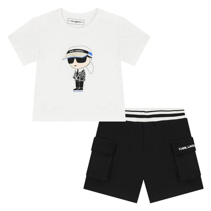 Karl Lagerfeld - Комплекти - Boys White & Black Ikonik Shorts Set - Love|Labels