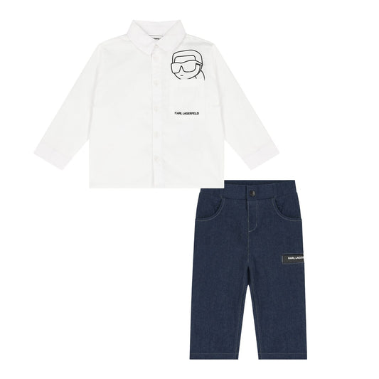 Karl Lagerfeld - Комплекти - Boys White & Blue Denim Trouser Set - Love|Labels