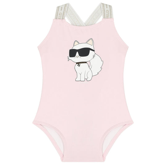 Karl Lagerfeld - Бански - Girls Pink Logo Choupette Swimsuit - Love|Labels