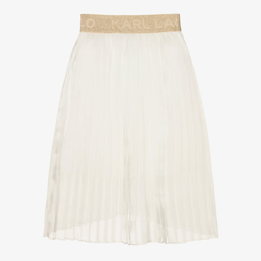 White Pleated Logo Skirt