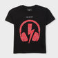 Black Headphones Print T-Shirt