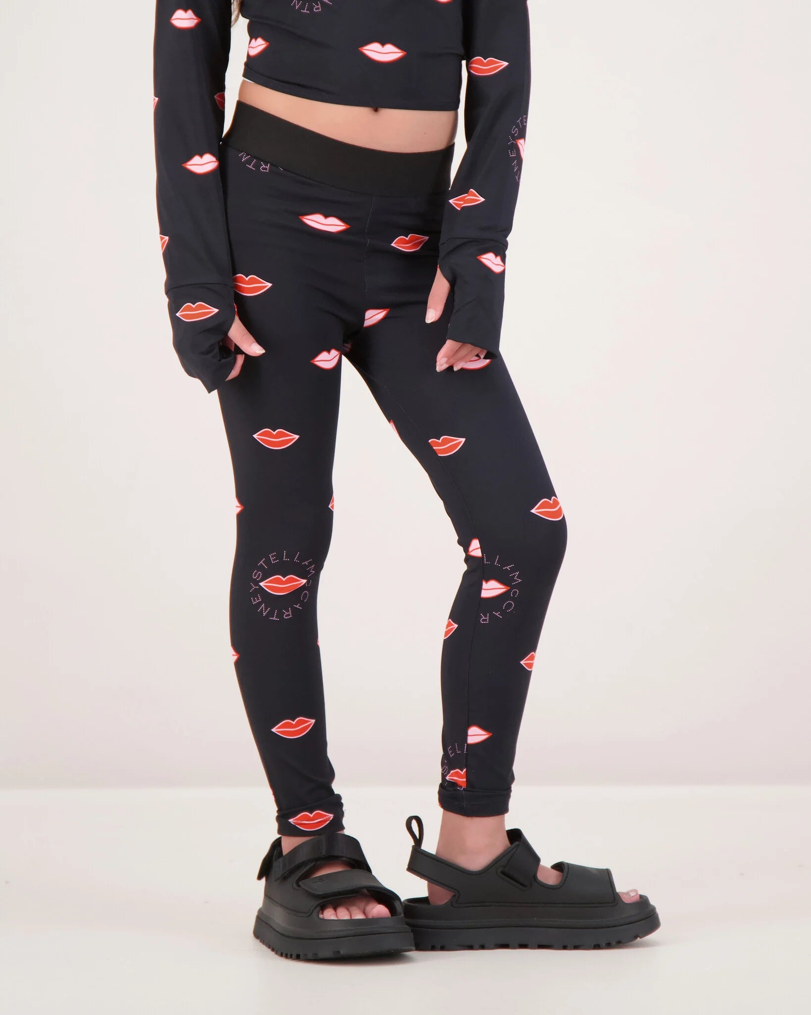 Girls Black Lips Leggings