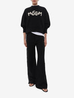 Lace Panel Cotton Wide-Leg Pants
