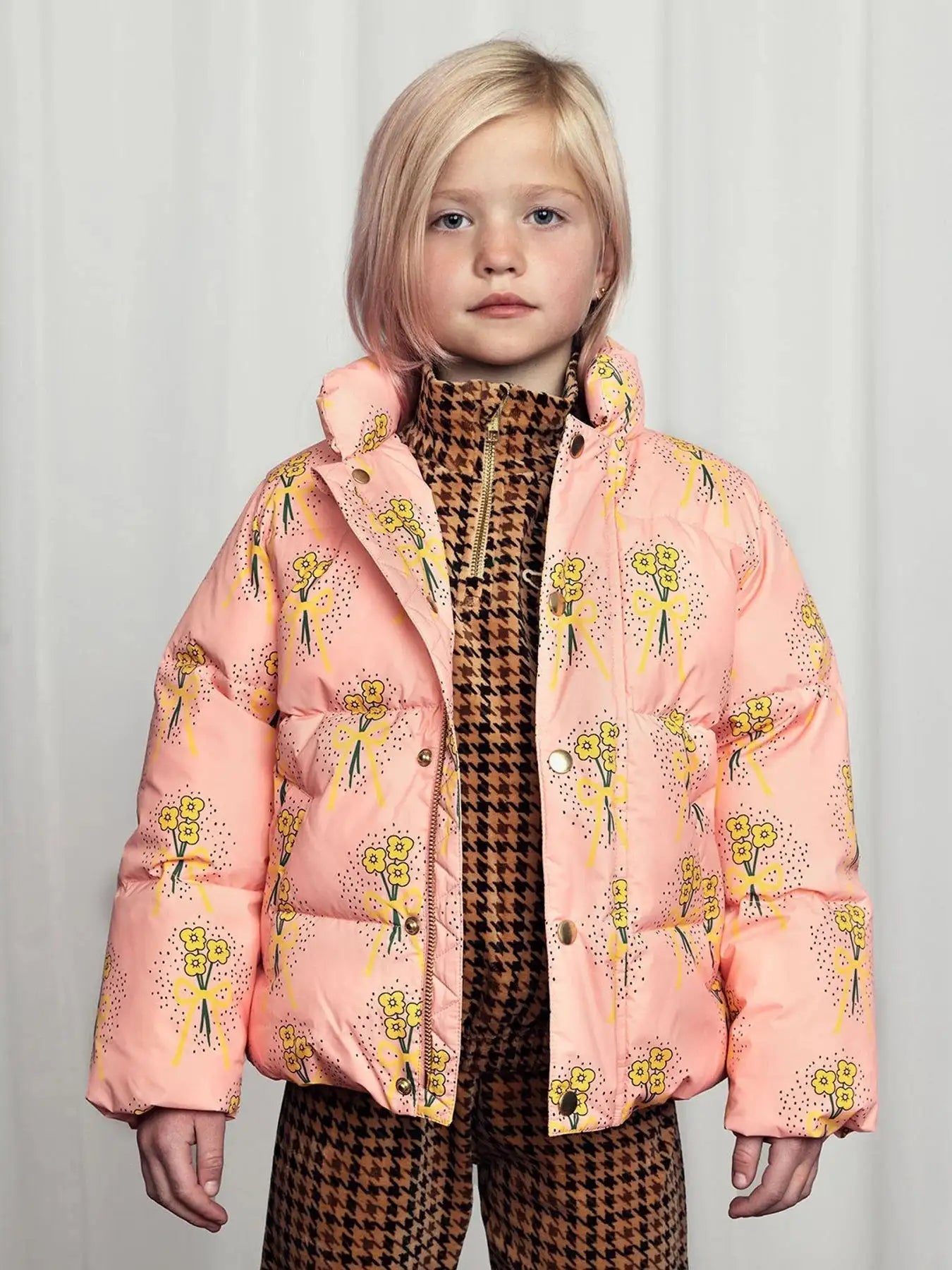 Pink Flowers Puffer Jacket