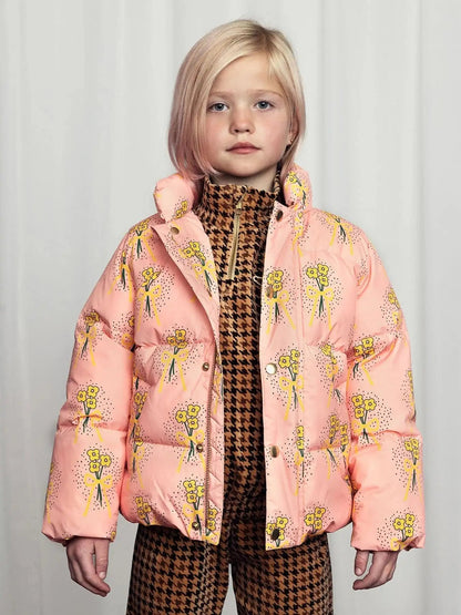 Pink Flowers Puffer Jacket