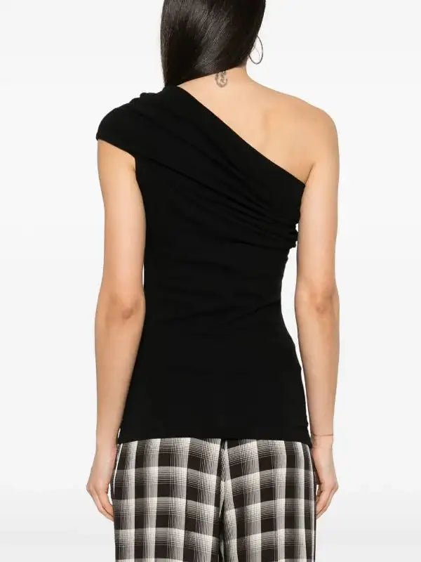 MSGM - Потници - Black One Shoulder Top - Love|Labels