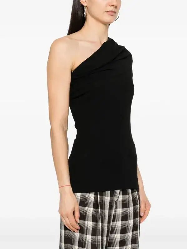 MSGM - Потници - Black One Shoulder Top - Love|Labels