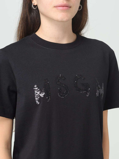 MSGM - Тениски - Black T-shirt Strass Logo - Love|Labels