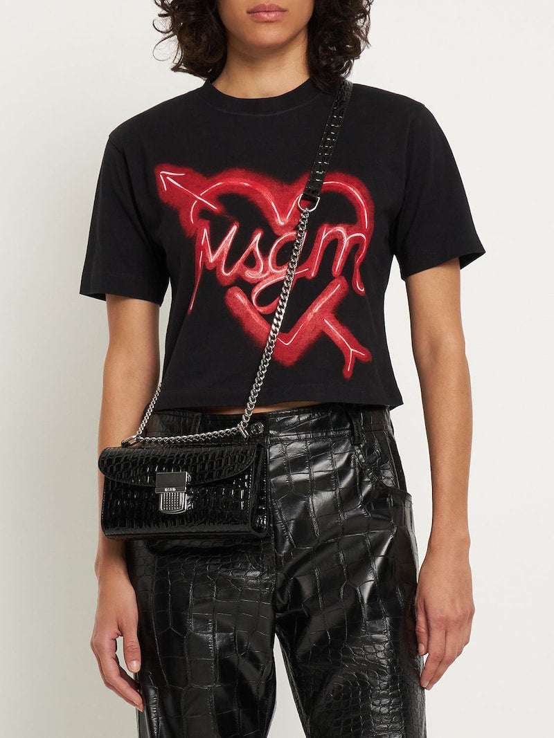 MSGM - Аксесоари - Чанти - Mini Croco Black Bag - Love|Labels