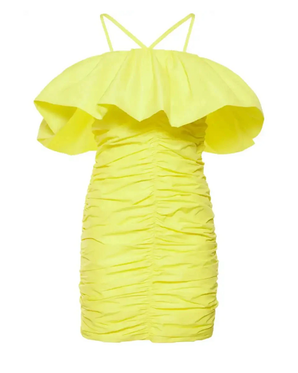 Yellow Ruffle-Trim Mini Dress